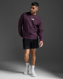 2XU Mens Motion French Terry Crew - Port/White