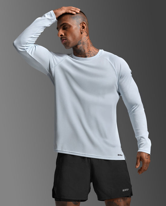 2XU Mens Aero Long Sleeve Tee - Moonstone/Black Reflective