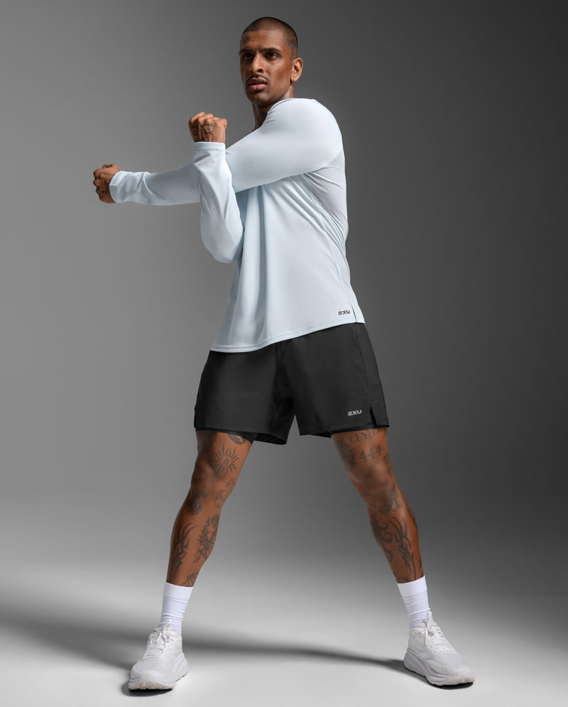 2XU Mens Aero Long Sleeve Tee - Moonstone/Black Reflective