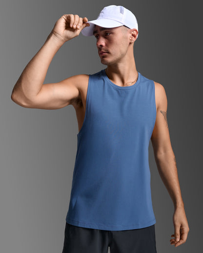 2XU Mens Motion Cotton Flex Tank - Indigo