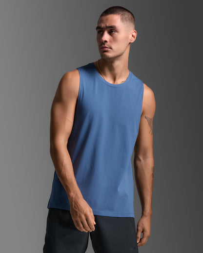 2XU Mens Motion Cotton Flex Tank - Indigo