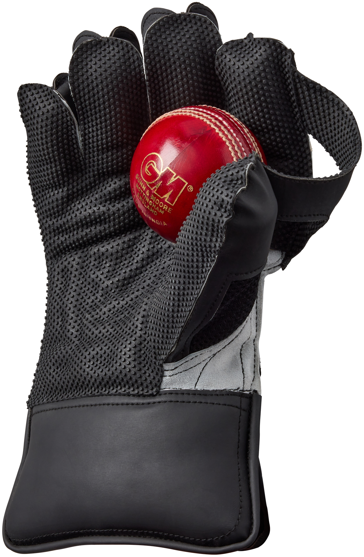 Palm view of Gunn & Moore Rival 909 Wicketkeeping Glove showing rubber grip pattern and T-webbing.