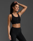 2XU Womens Motion Zip Sports Bra - Black/White