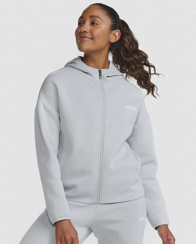 2XU Womens Commute Full Zip Hoodie - Habour Mist/White