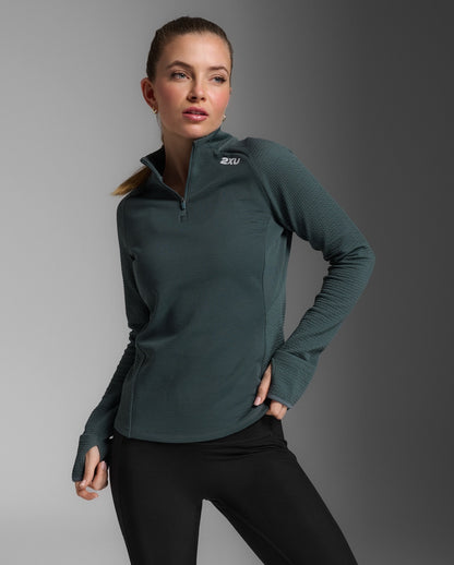 2XU Womens Ignition Hyper-Haptic 1/4 Zip - Sage/White Reflective