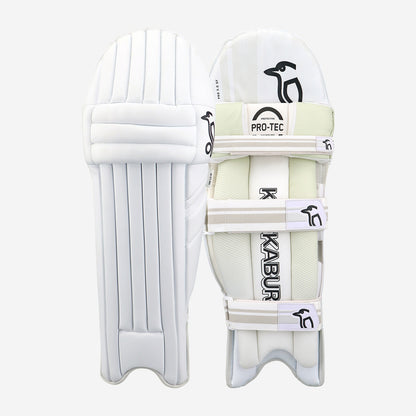Kookaburra Pro 3.0 slim fit cricket batting pads with padded knee rolls and fastening straps.