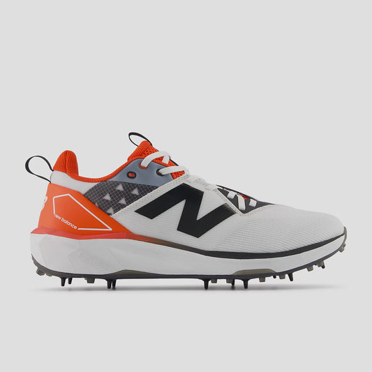 New Balance FuelCell CK10V6 Spike Cricket Shoe - White/Neo Flame