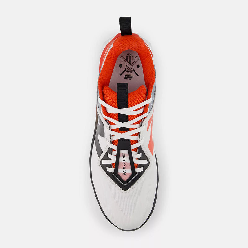 New Balance FuelCell CK10V6 Spike Cricket Shoe - White/Neo Flame