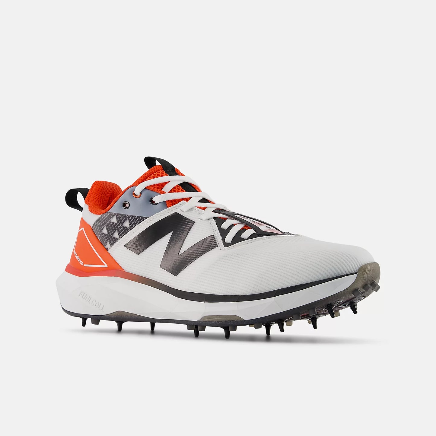 New Balance FuelCell CK10V6 Spike Cricket Shoe - White/Neo Flame
