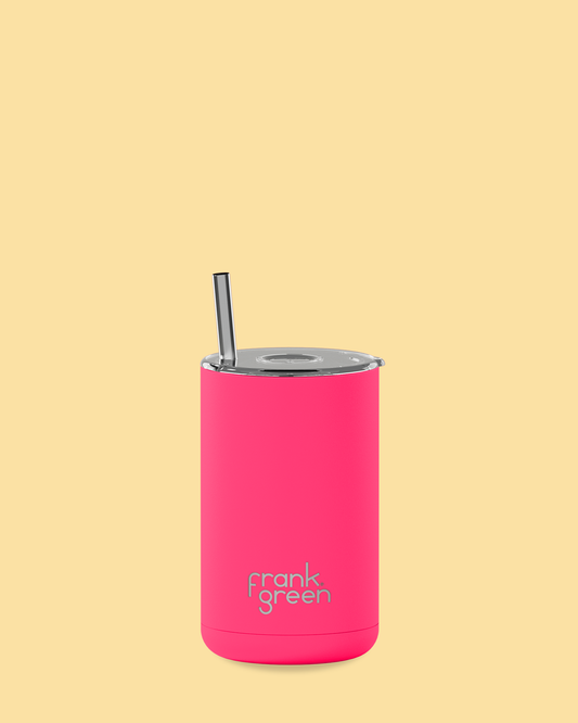 Frank Green Iced Coffee Cup with Straw- Neon Pink