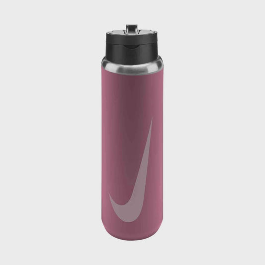 Dusty Pink Nike Recharge 24oz stainless steel water bottle with straw lid and large white Swoosh on the front.