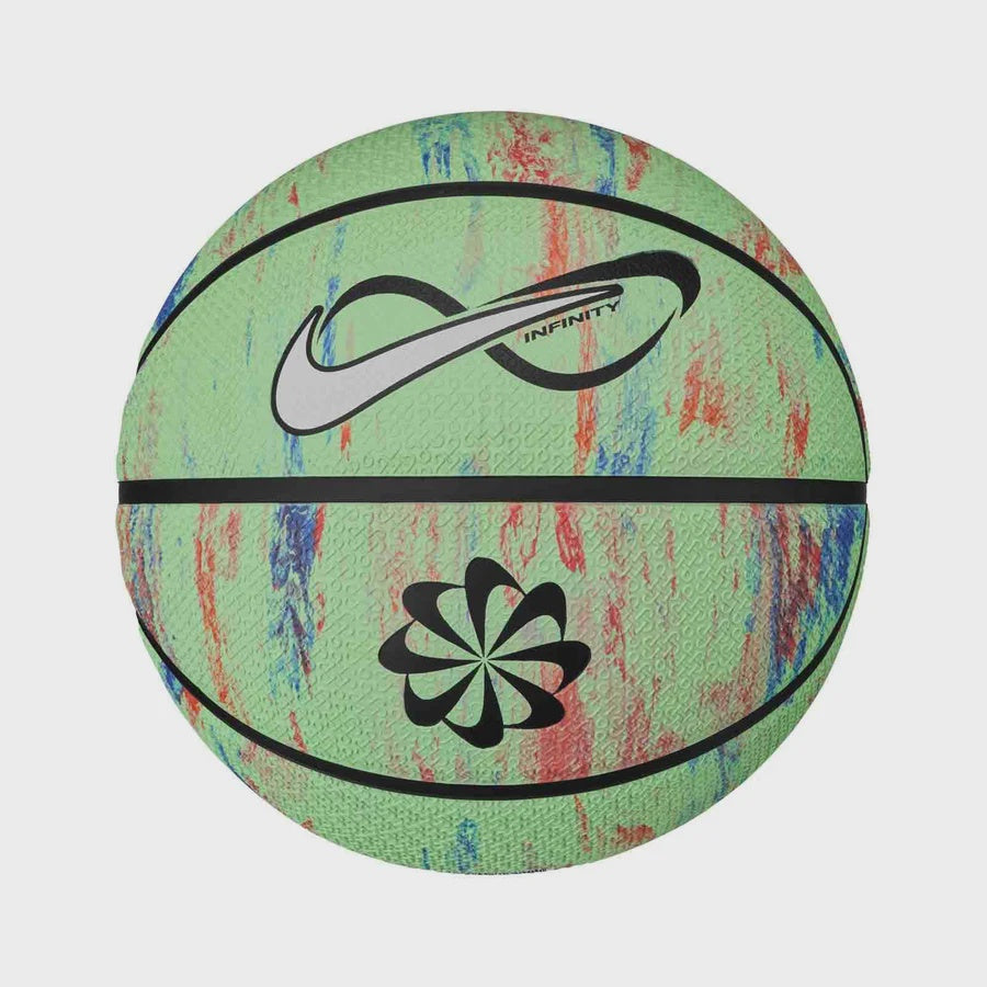 Colorful basketball with a Nike tick logo on a white background