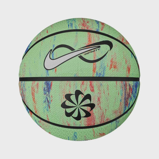 Colorful basketball with a Nike tick logo on a white background