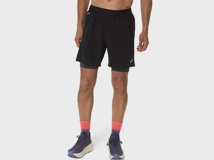 Asics Mens 2 in 1 7 Inch Shorts - Black/Graphite Grey