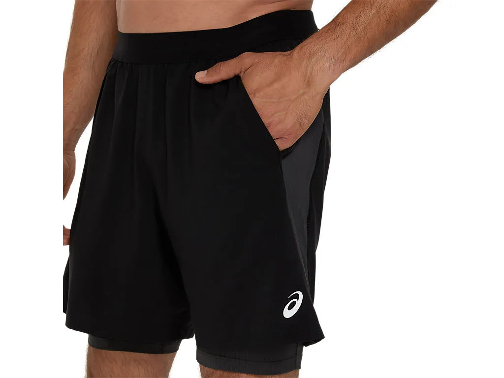 Asics Mens 2 in 1 7 Inch Shorts - Black/Graphite Grey