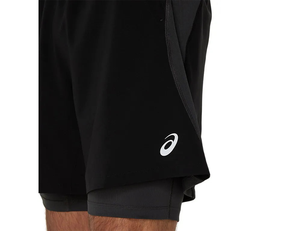 Asics Mens 2 in 1 7 Inch Shorts - Black/Graphite Grey