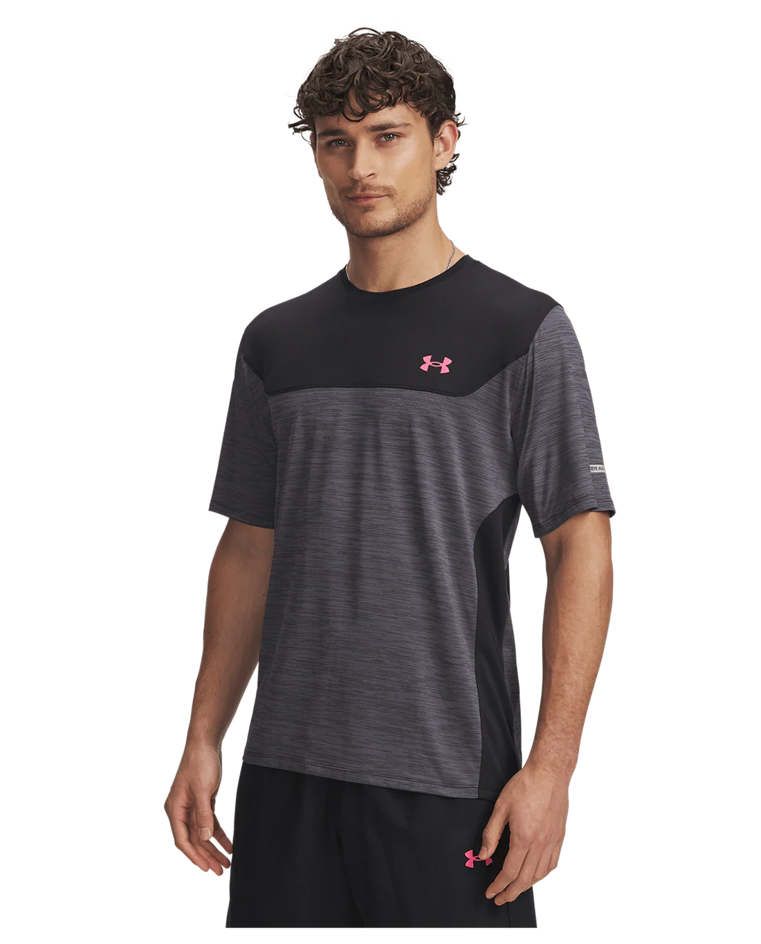 Under Armour Mens Tech Utility Tee - Black/Super Pink