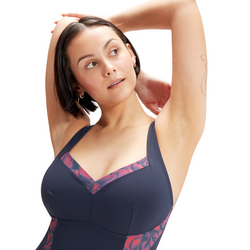 Speedo Womens Visually Shape Body One Piece -True Navy/Berry Cool/Tuscan Bloom