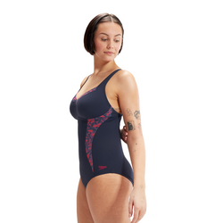 Speedo Womens Visually Shape Body One Piece -True Navy/Berry Cool/Tuscan Bloom