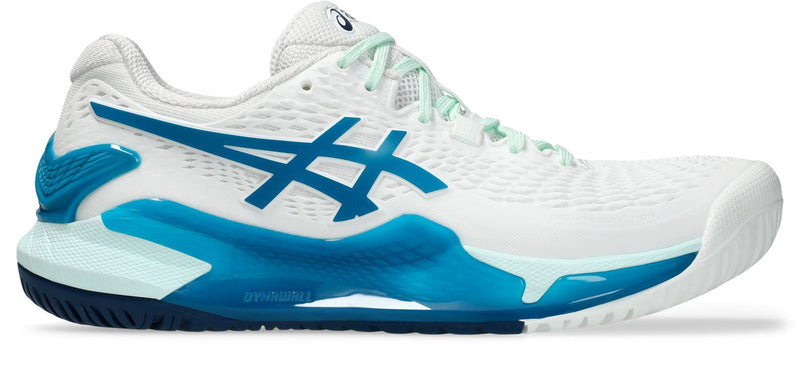 Asics Womens Gel Resolution 9 (Hardcourt) Tennis Shoe - White/Teal Blue