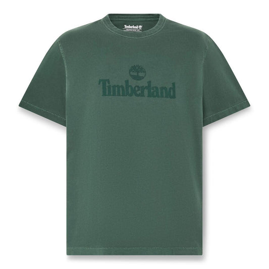 Green t-shirt with Timberland logo on a white background