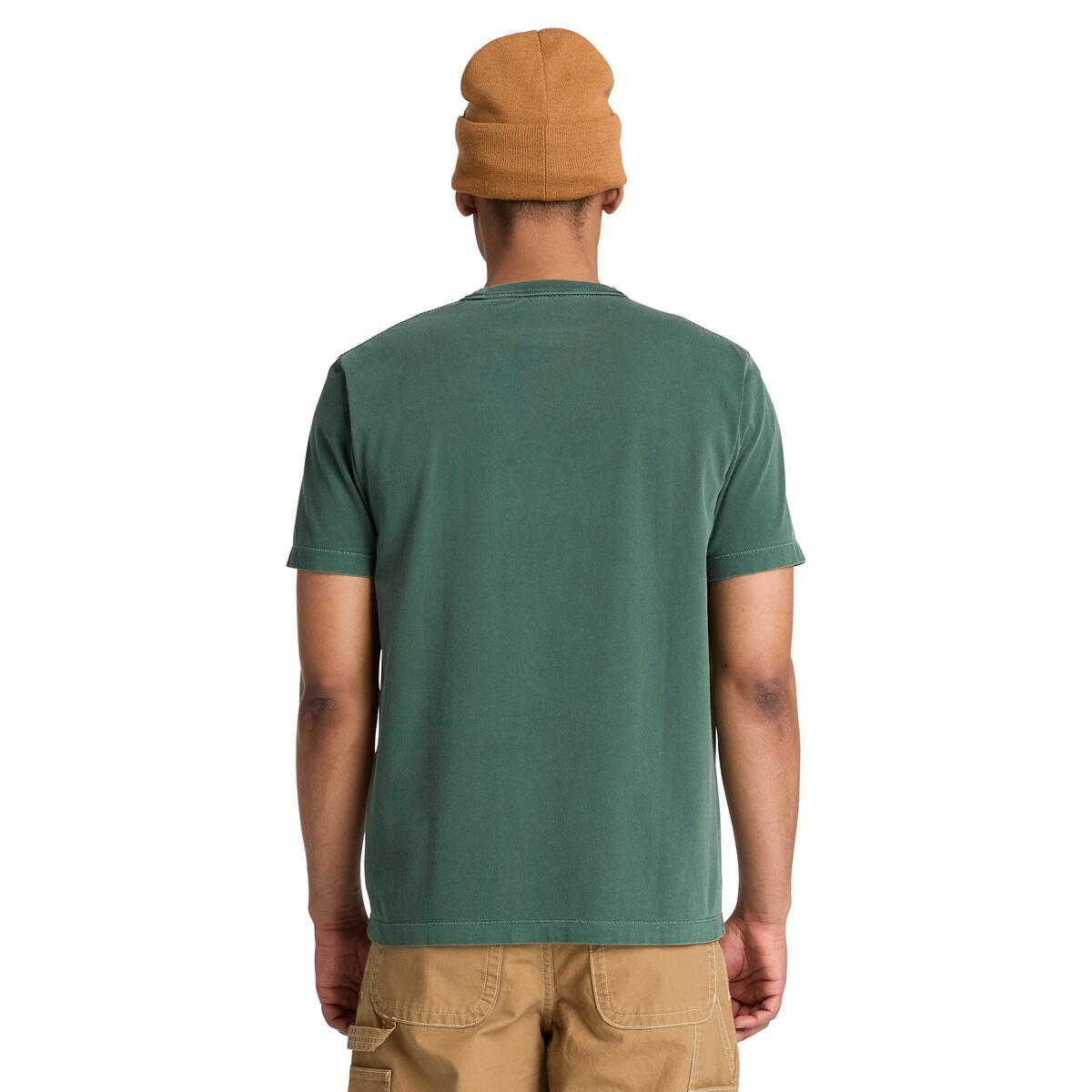 Back view of green Timberland South Cabot tee on person