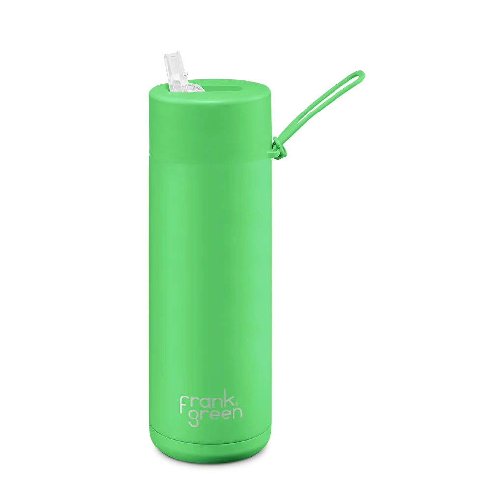 Frank Green 20oz Stainless Steel Ceramic Reusable Bottle Neon Green with Straw Lid