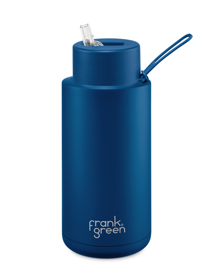 Frank Green 34oz Stainless Steel Ceramic Reusable Bottle with Straw Lid - Deep Ocean
