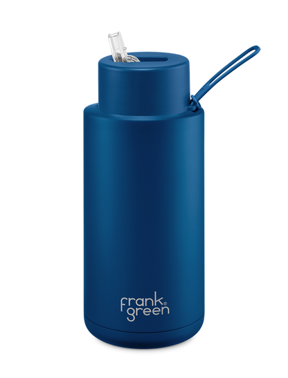 Frank Green 34oz Stainless Steel Ceramic Reusable Bottle with Straw Lid - Deep Ocean