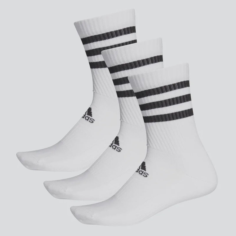Adidas 3 Stripe Cushioned Crew Socks - White/White/White 3 Pack