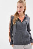 Adidas Womens 3 Stripe Fleece Hoody - Dark Grey