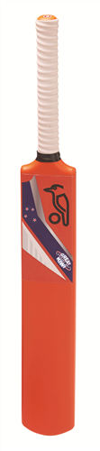 An orange Kookaburra Great Kiwi plastic cricket bat with a white logo and accents.
