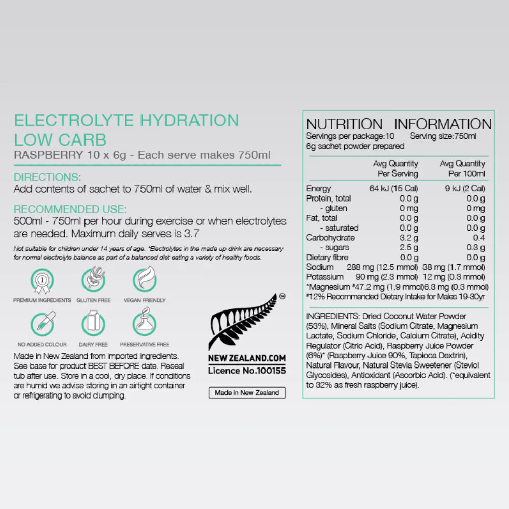 PURE ELECTROLYTE LOW CARB 10 PACK SACHET BOX
