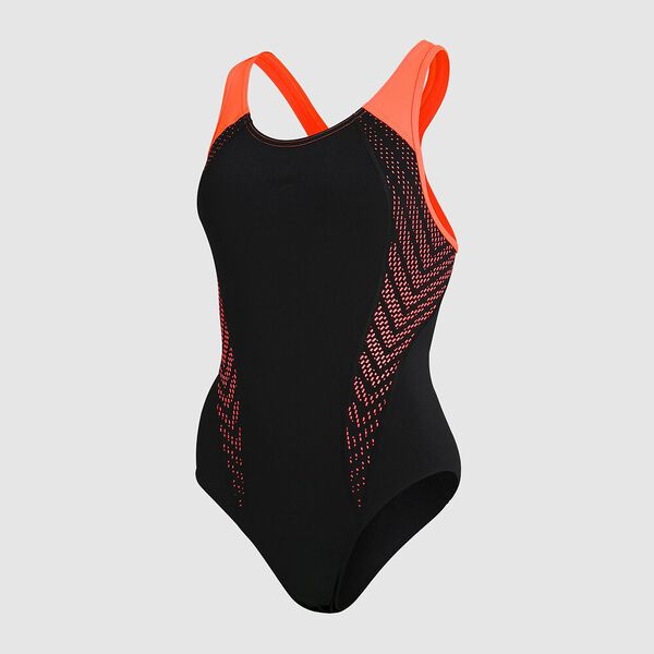 Speedo Women's Placement Laneback - Black/Fluo Tangerine