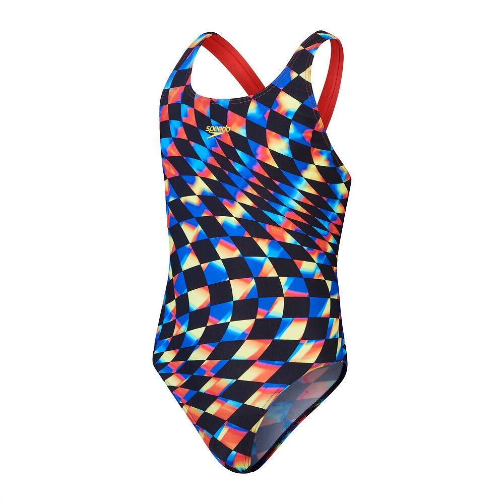 Speedo Girls Digital Allover Leaderback One Piece- Black/Watermelon