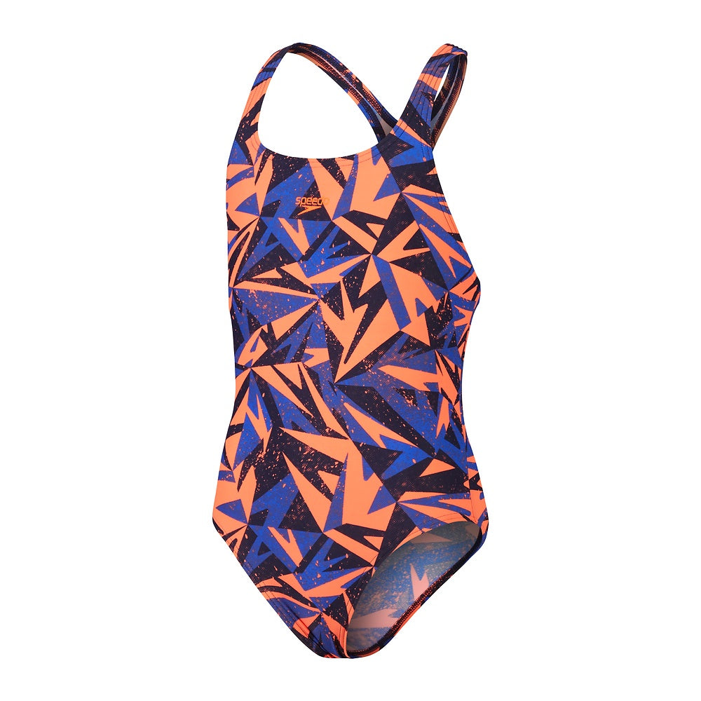 Speedo Girls Hyperboom Medalist Allover One Piece - True Navy/True Cobalt/Volcanic Orange
