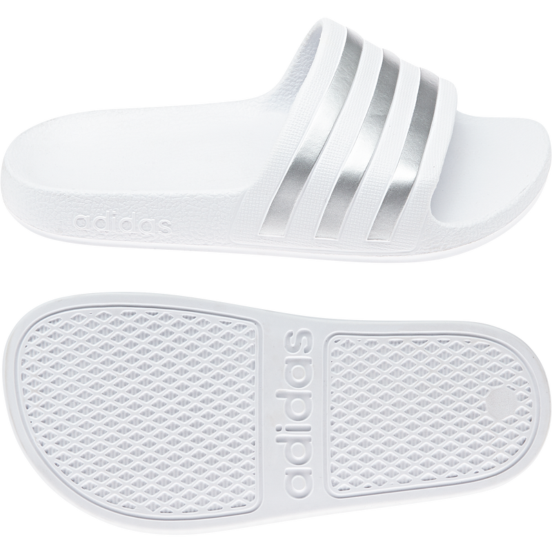 Adidas Kids Adilette Aqua Slides- White/Silver