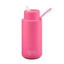 Frank Green 34oz Stainless Steel Ceramic Reusable Bottle  Neon Pink with Straw Lid