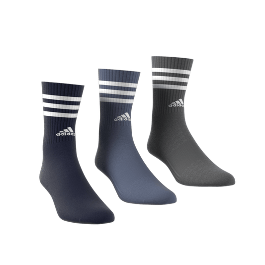 Adidas 3-Stripes Cushioned Crew Socks 3 Pairs - Ink/Grey/Black