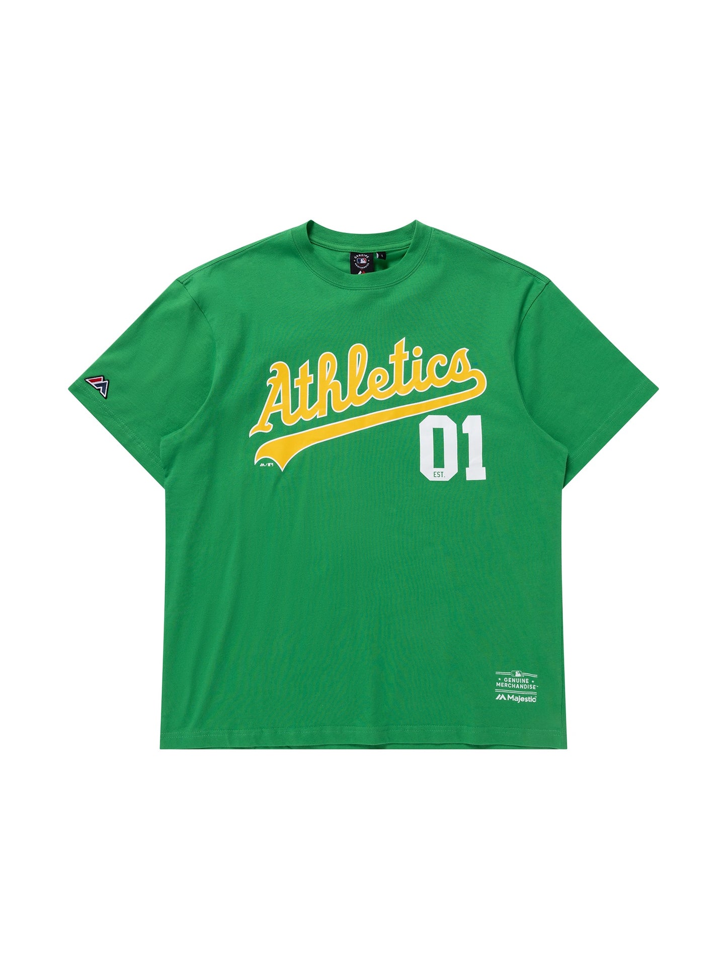 Majestic MLB Oakland Athletics Script Number Tee - Green Bee