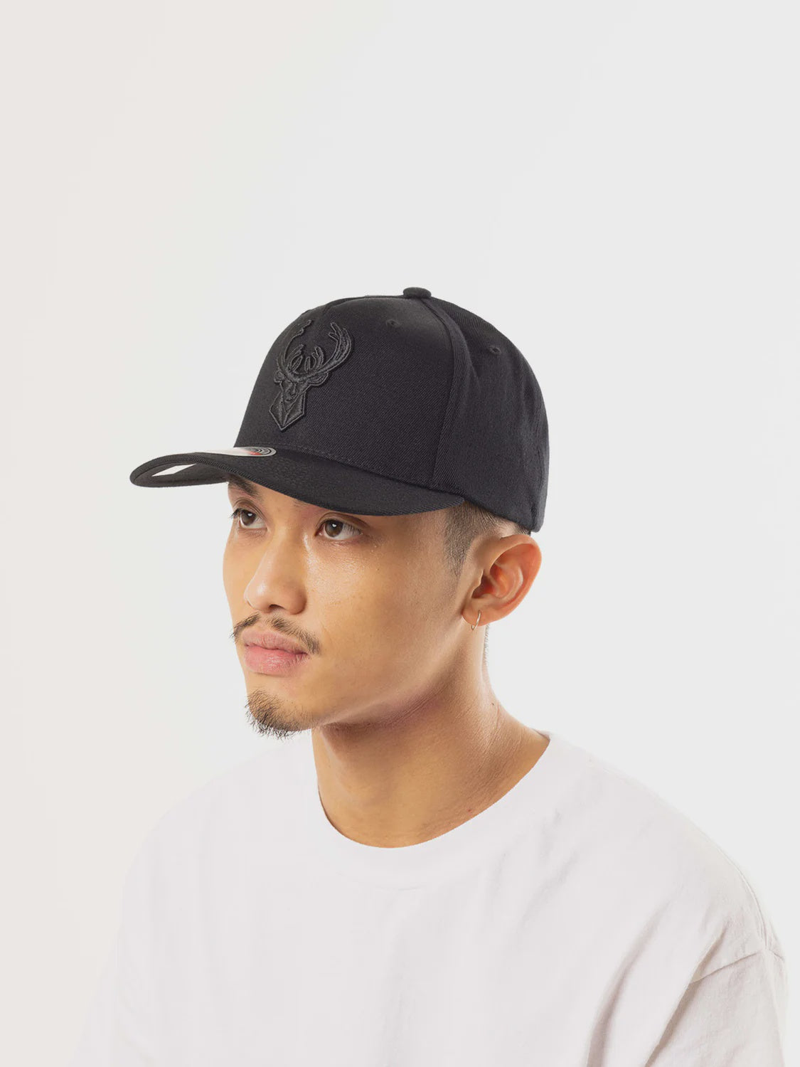 Mitch & Ness Milwaukee Bucks Black Team Logo 5 Panel Classic Red Snapback