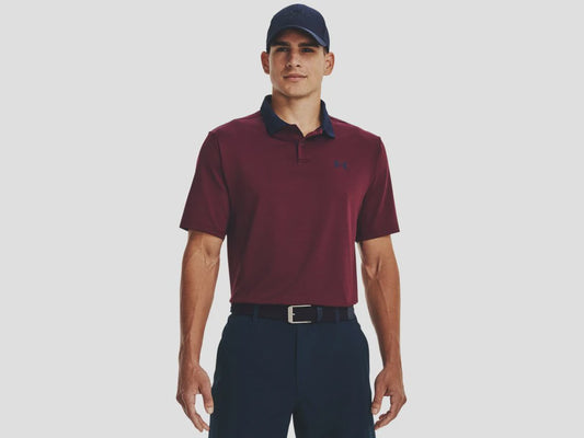 Under Armour Mens Performance Polo-Maroon Stripe/Navy