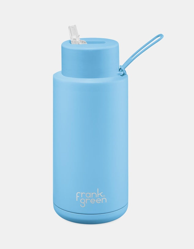 Frank Green 34oz Stainless Steel Ceramic Reusable Bottle with Straw Lid - Sky Blue
